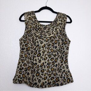 Vintage Sean Collection Silk Leopard Print Beaded Sleeveless Top XL Draped Lined